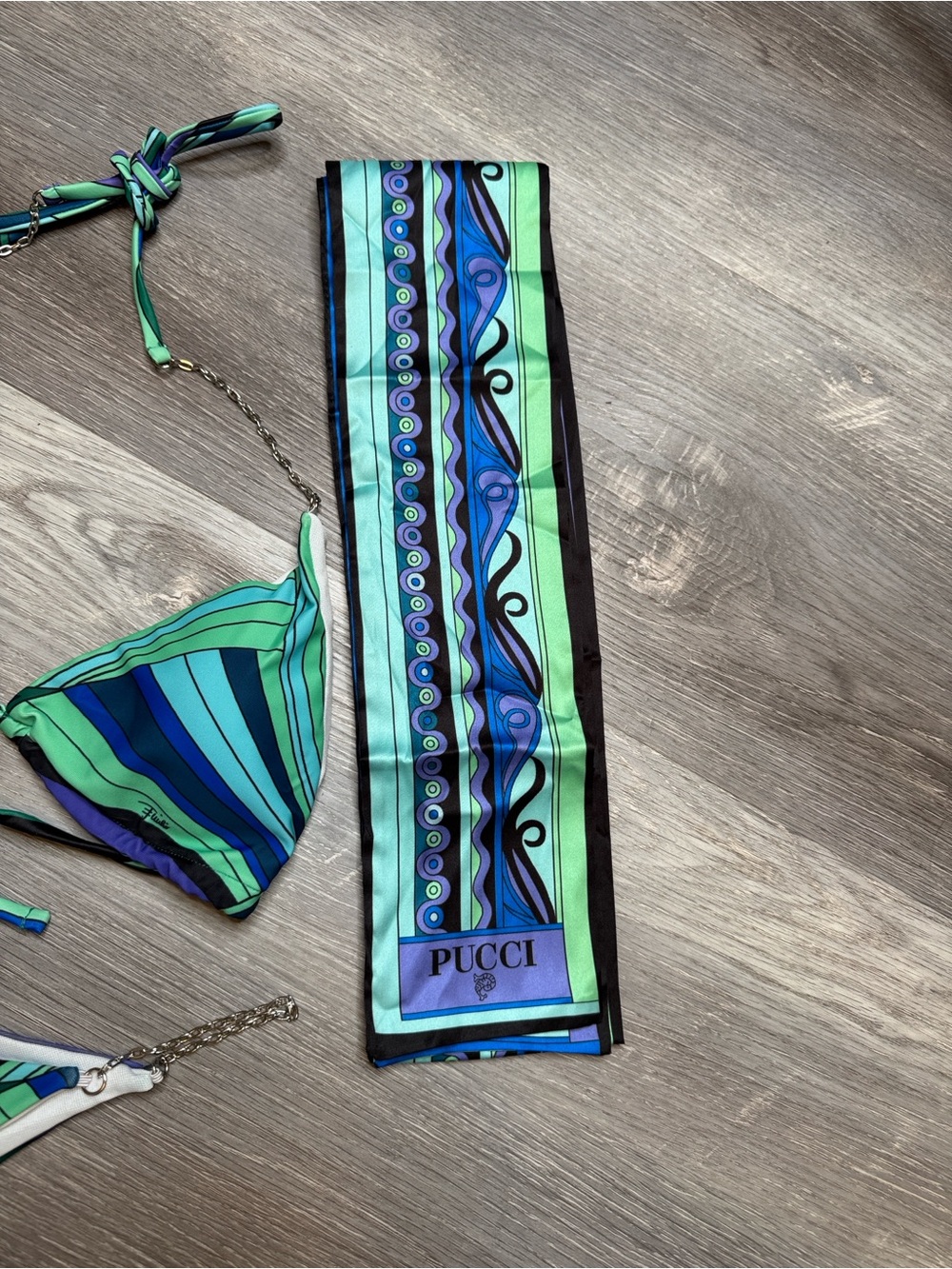 Emilio Pucci Blue & Green Patterned Bikini Set - Picture 3 of 4